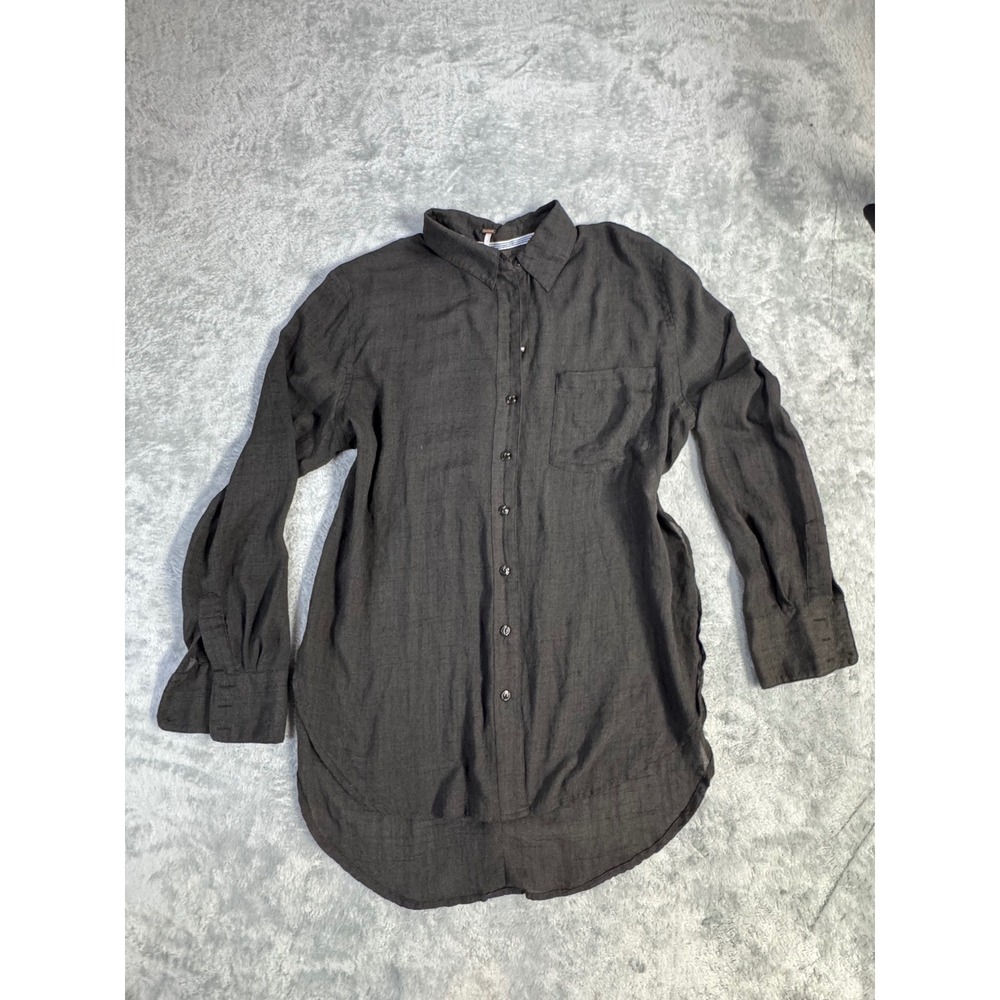 Free People Womens Long Sleeve Button Down Tunic Shirt Charcoal Grey Small
